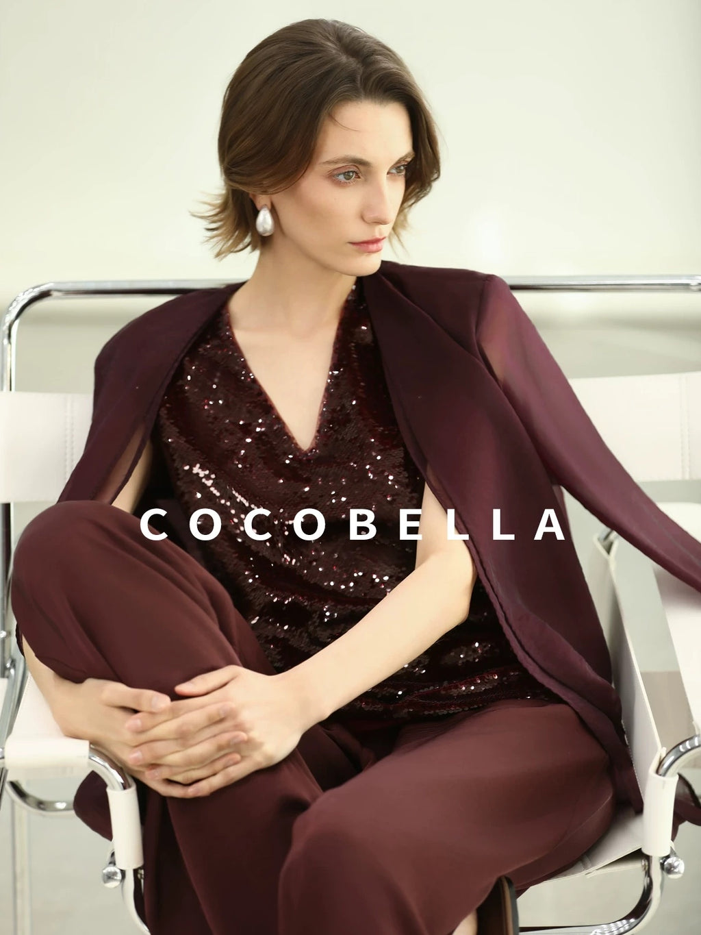 COCOBELLA Sequin Light Luxury V Neck Sleeveless Straight Fit Women Shirts