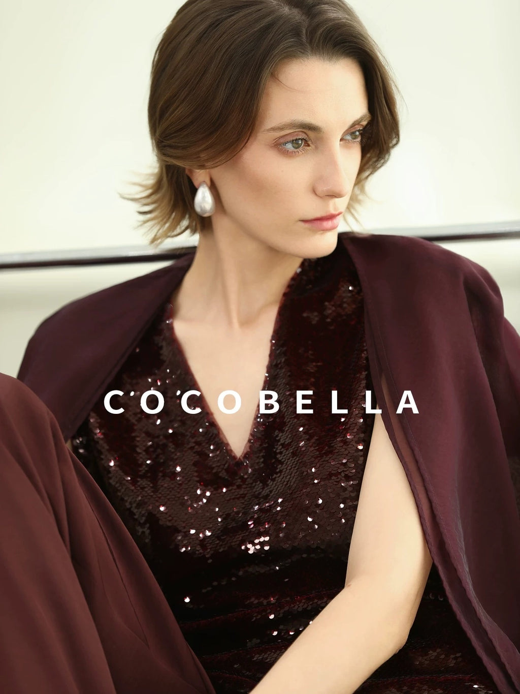 COCOBELLA Sequin Light Luxury V Neck Sleeveless Straight Fit Women Shirts