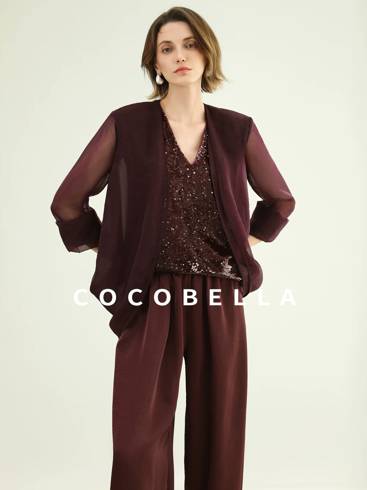 COCOBELLA Sequin Light Luxury V Neck Sleeveless Straight Fit Women Shirts