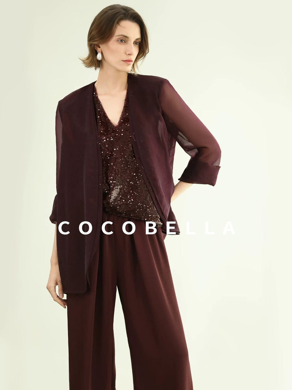 COCOBELLA Sequin Light Luxury V Neck Sleeveless Straight Fit Women Shirts