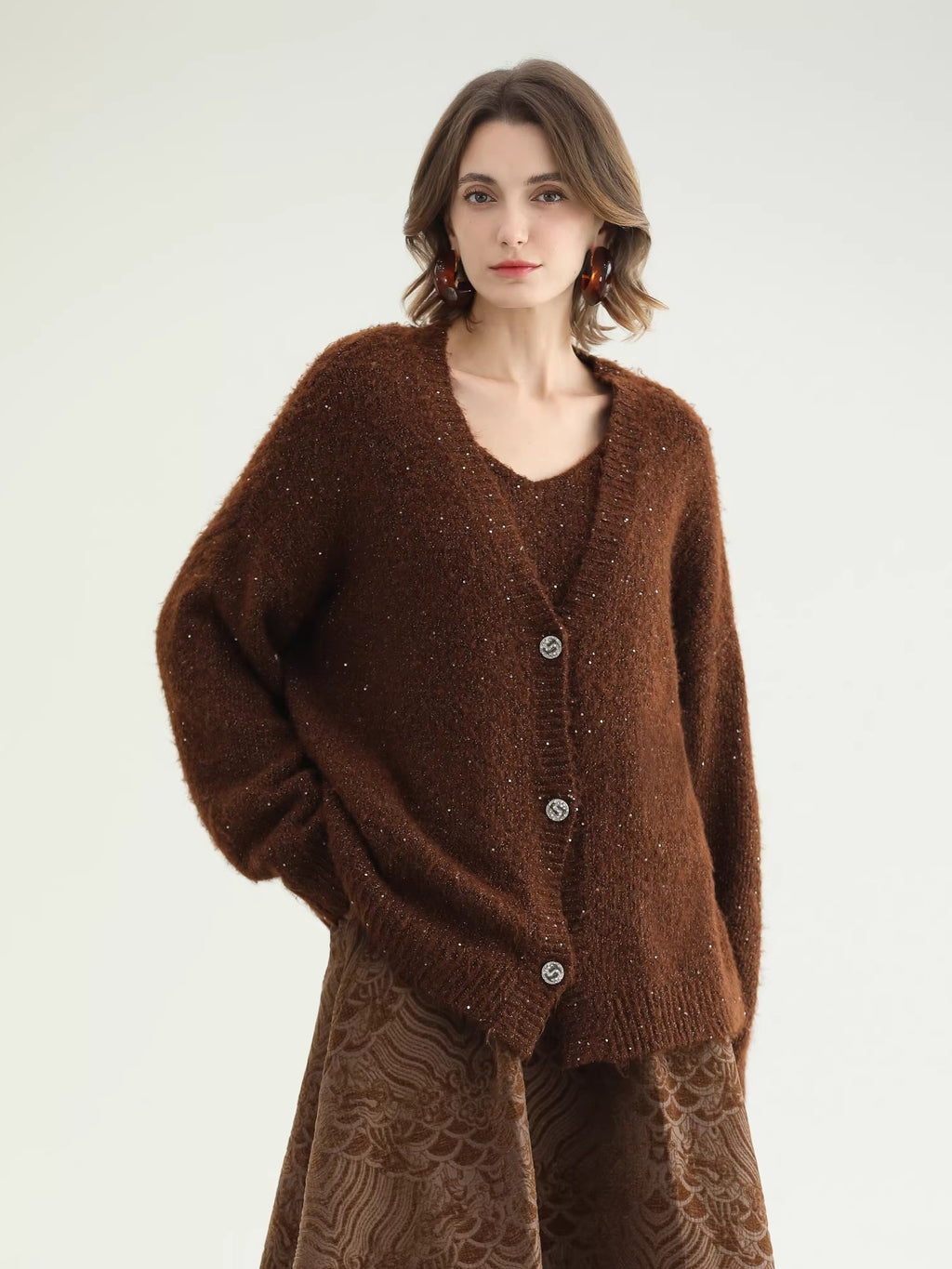 COCOBELLA_Sequin_Lurex_Button_Cardigan_Office_Relaxed_Fit_Caramel_Brown_Sweater_MISSTT