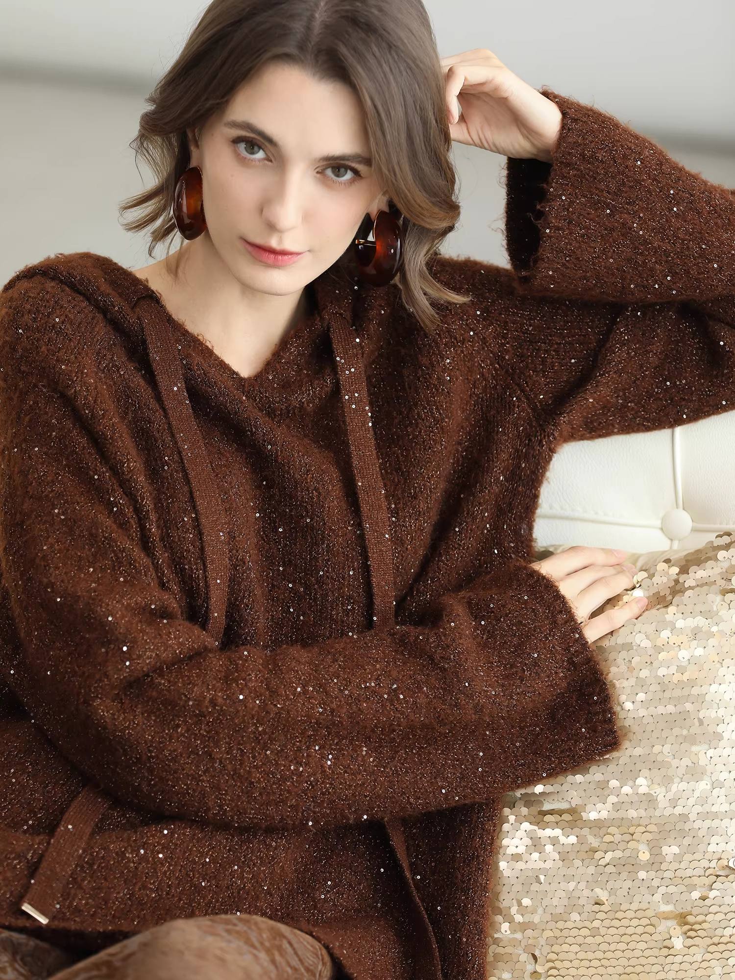COCOBELLA_Sequin_Lurex_Button_Cardigan_Office_Relaxed_Fit_Caramel_Brown_Sweater_MISSTT