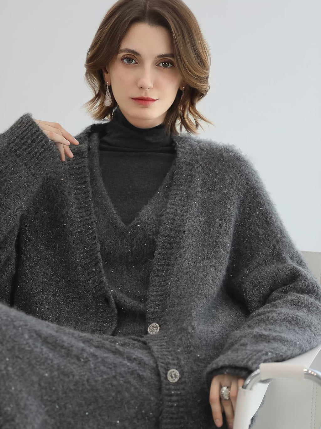 COCOBELLA_Sequin_Oversized_Knit_Cardigan_Workwear_Button_Front_Women_Sweater_MISSTT