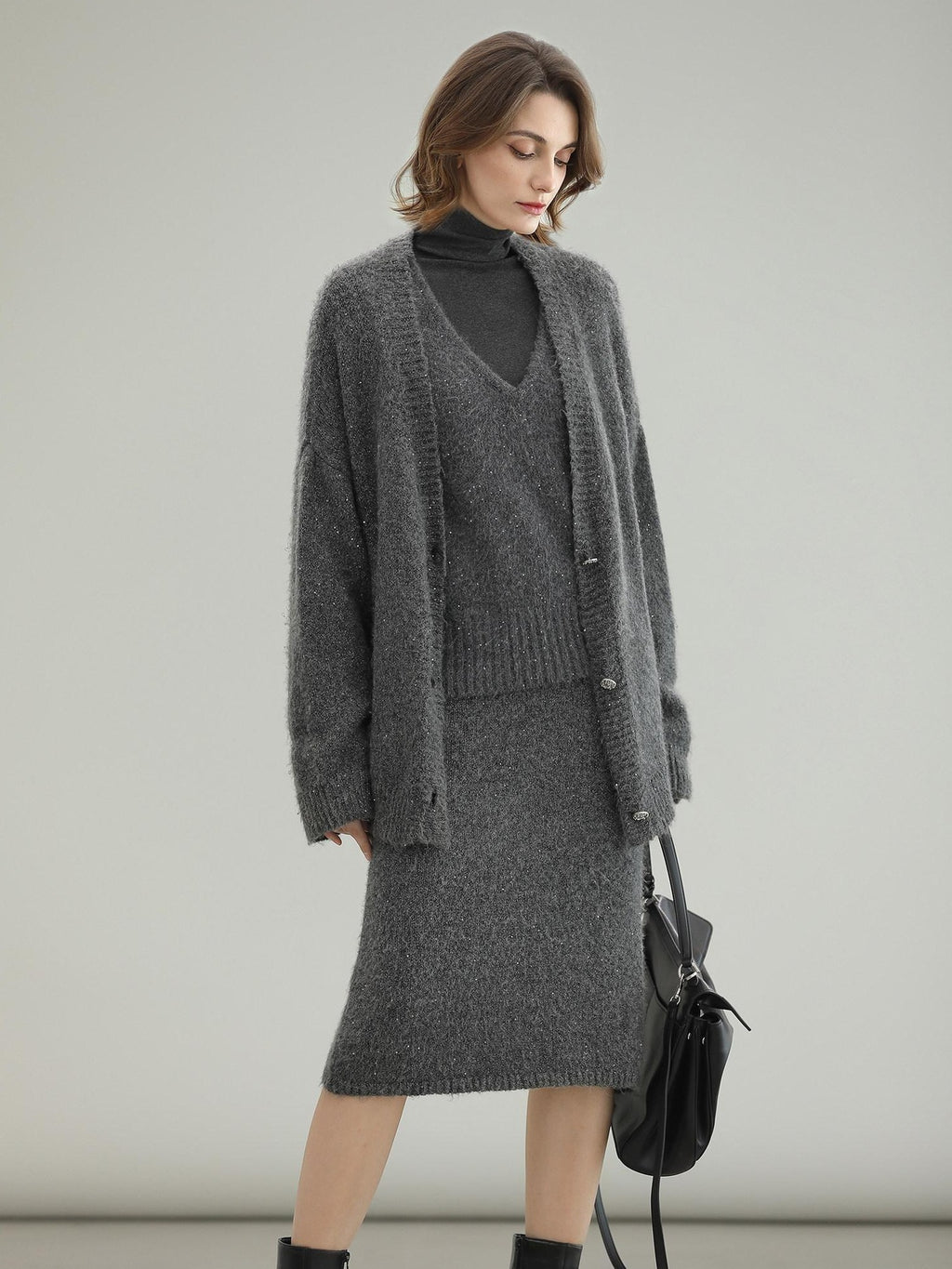 COCOBELLA Sequin Oversized Knit Cardigan Workwear Button Front Women Sweater