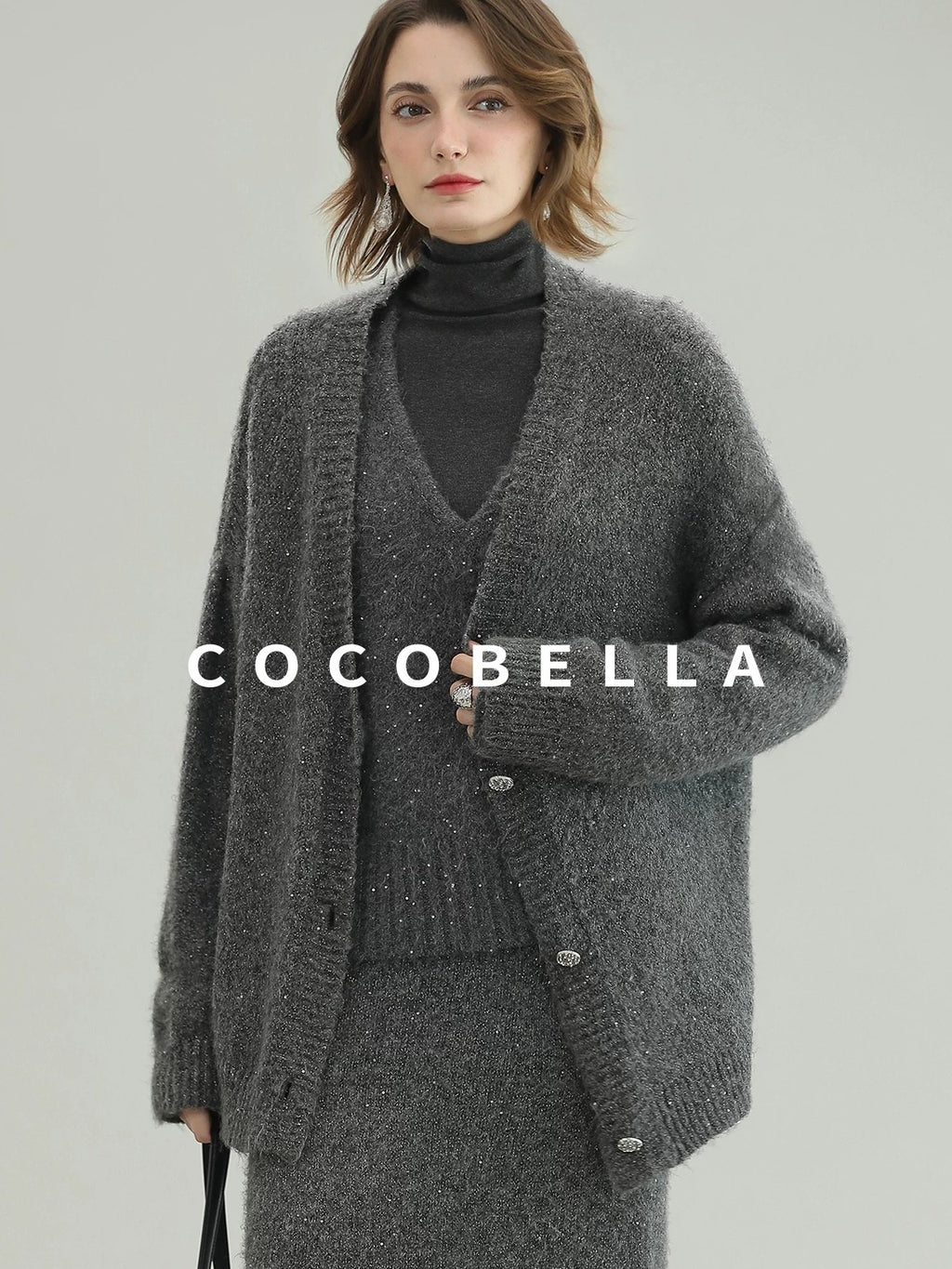 COCOBELLA Sequin Oversized Knit Cardigan Workwear Button Front Women Sweater