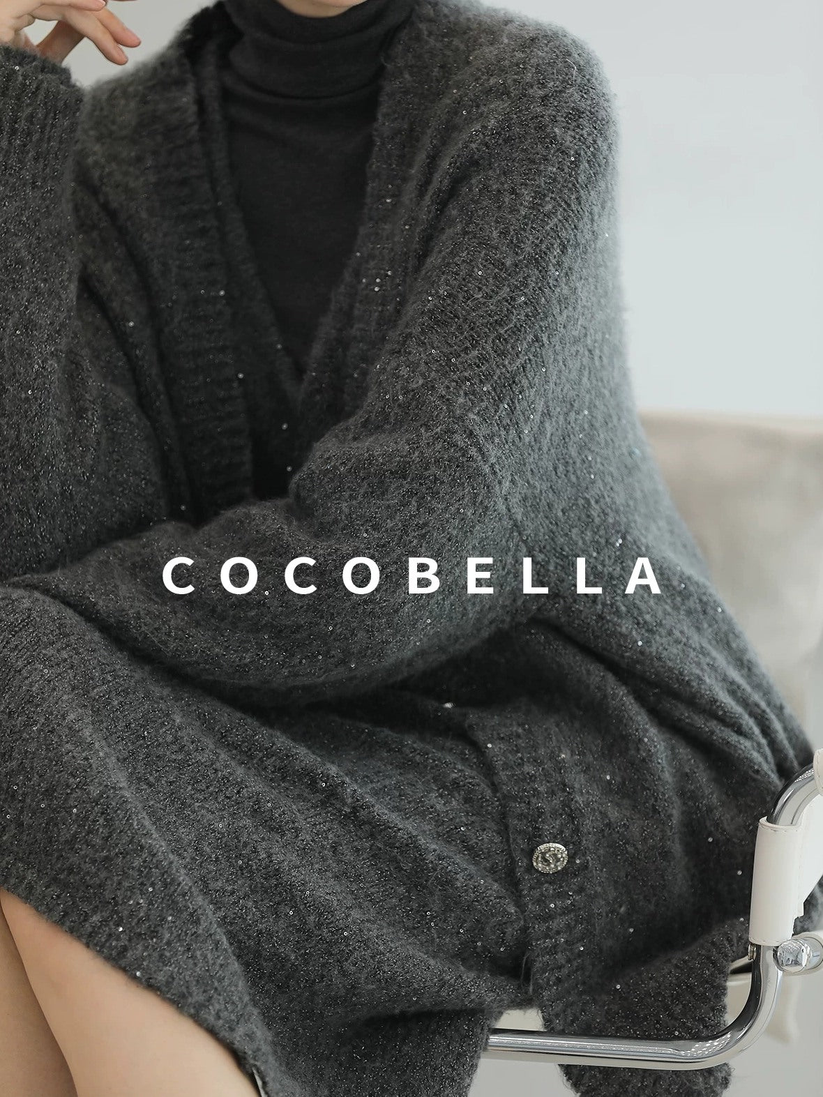 COCOBELLA Sequin Oversized Knit Cardigan Workwear Button Front Women Sweater