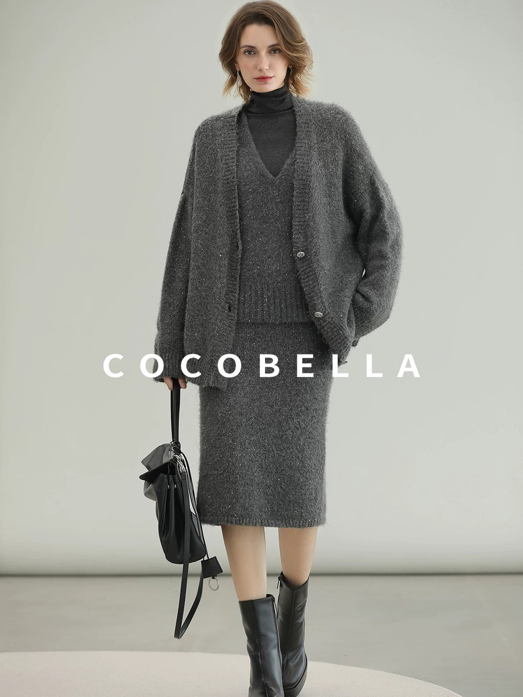 COCOBELLA Sequin Oversized Knit Cardigan Workwear Button Front Women Sweater