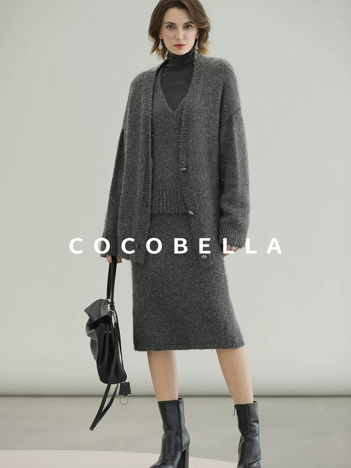 COCOBELLA Sequin Oversized Knit Cardigan Workwear Button Front Women Sweater