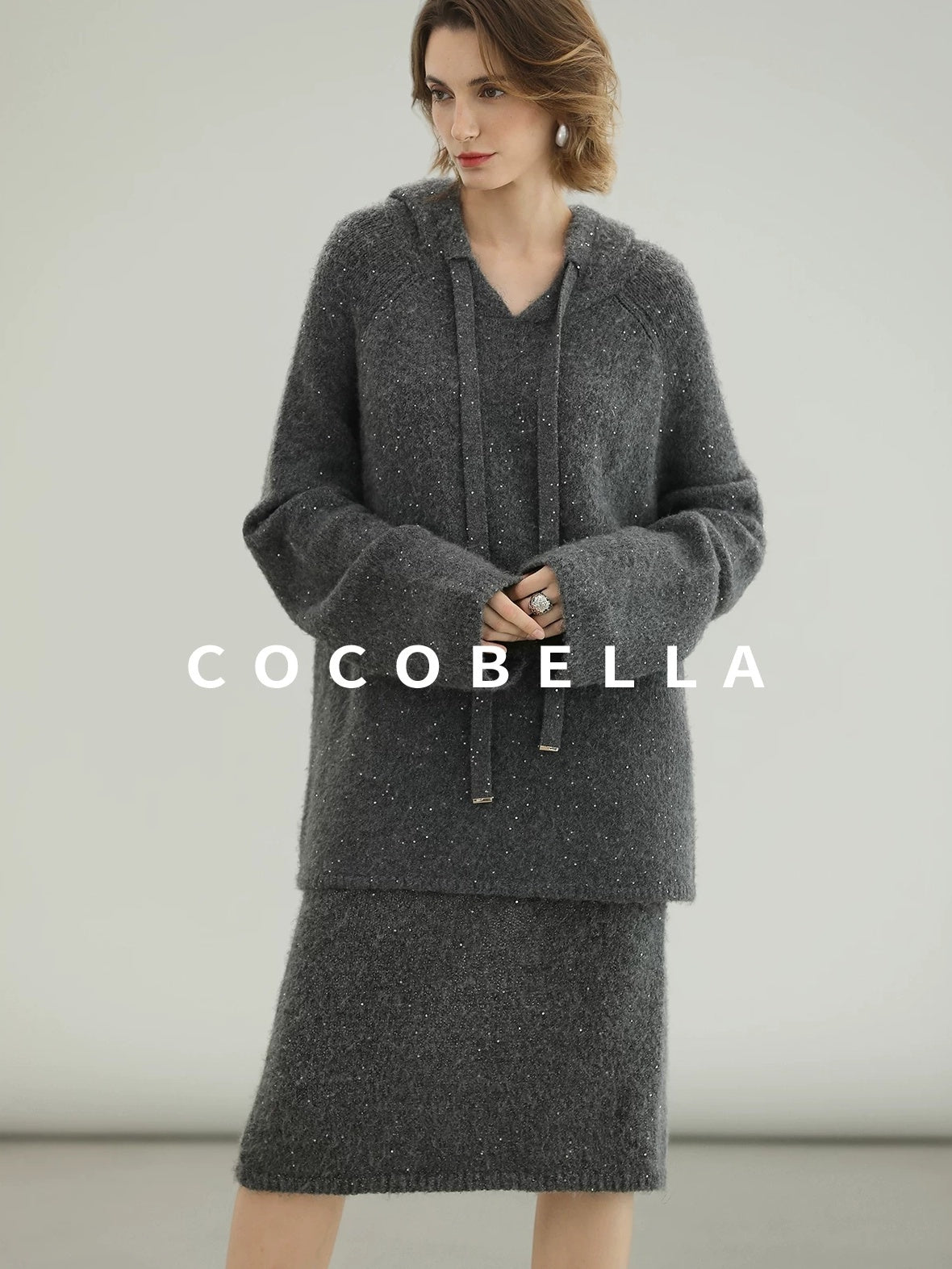COCOBELLA Sequin Oversized Knit Cardigan Workwear Button Front Women Sweater