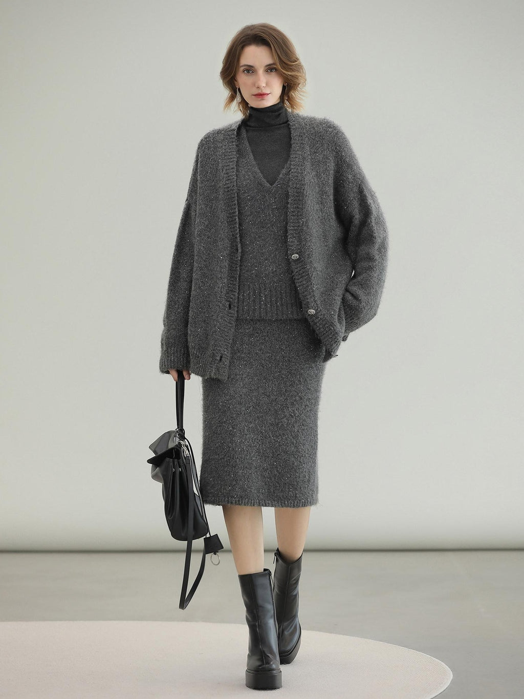 COCOBELLA Sequin Oversized Knit Cardigan Workwear Button Front Women Sweater