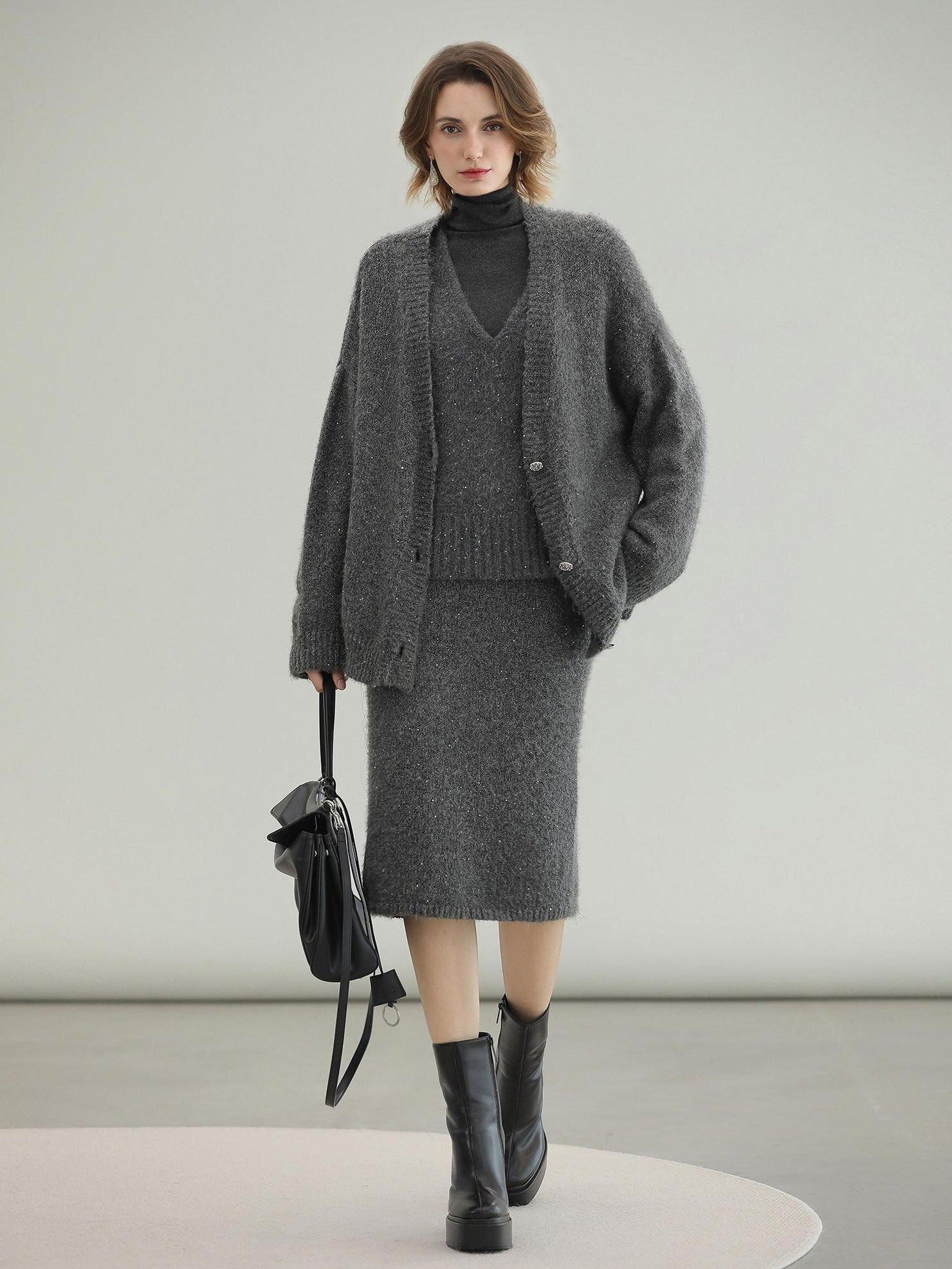 COCOBELLA Sequin Oversized Knit Cardigan Workwear Button Front Women Sweater