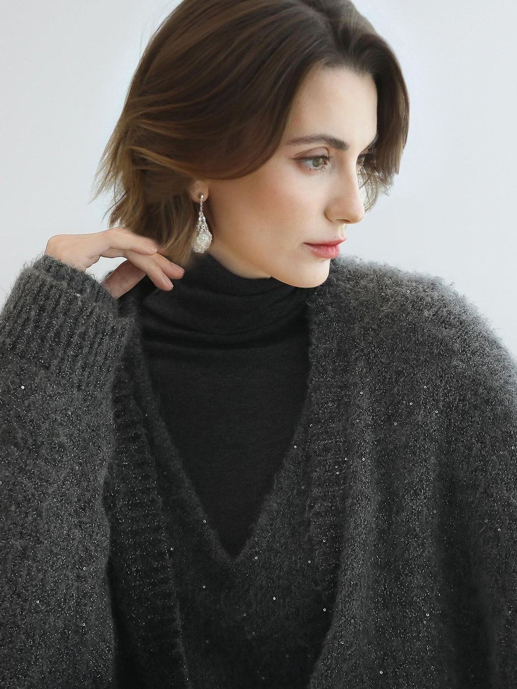 COCOBELLA Sequin Oversized Knit Cardigan Workwear Button Front Women Sweater