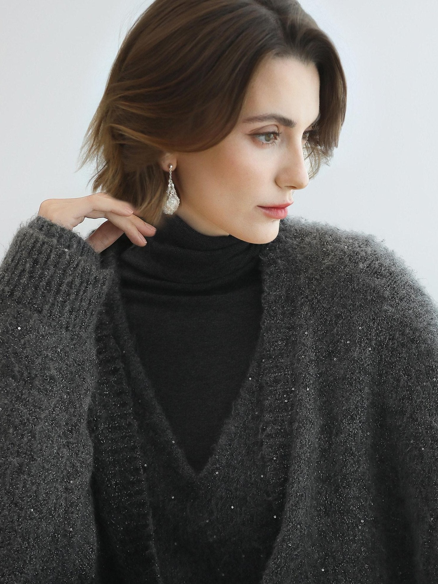 COCOBELLA Sequin Oversized Knit Cardigan Workwear Button Front Women Sweater