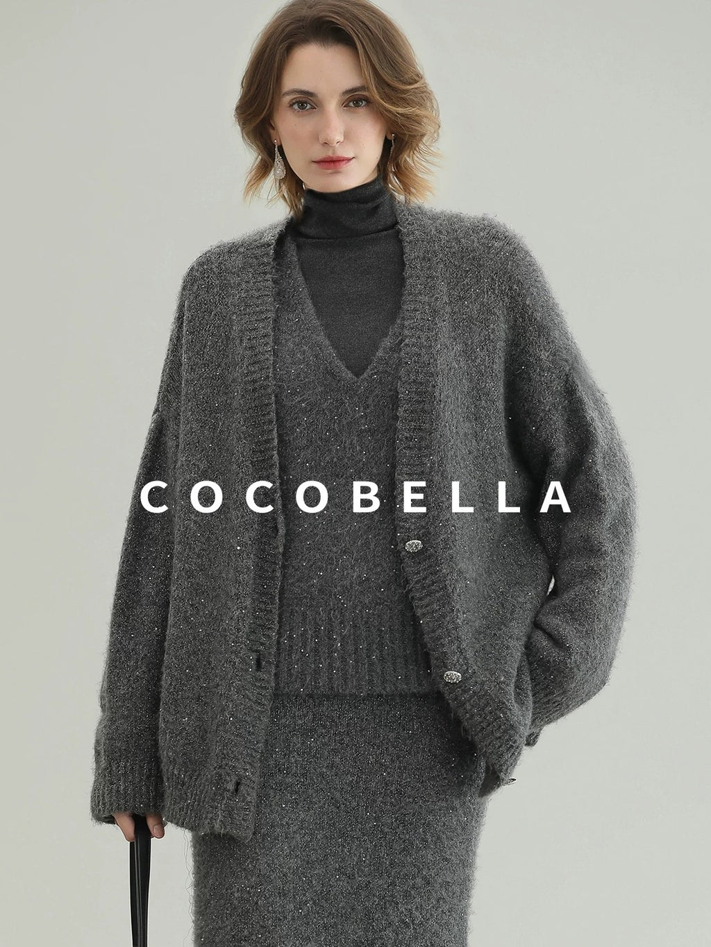 COCOBELLA Sequin Oversized Knit Cardigan Workwear Button Front Women Sweater