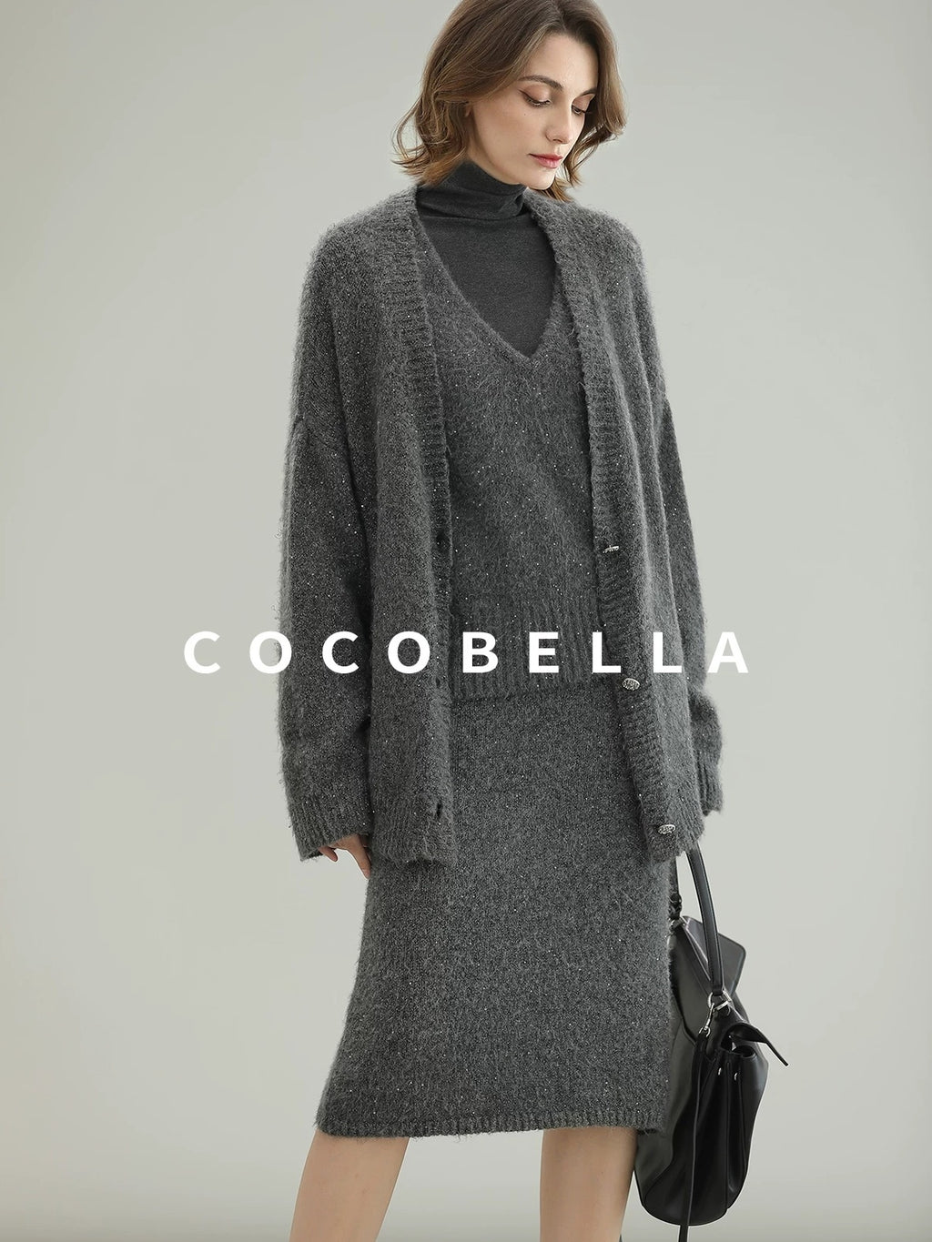 COCOBELLA Sequin Oversized Knit Cardigan Workwear Button Front Women Sweater