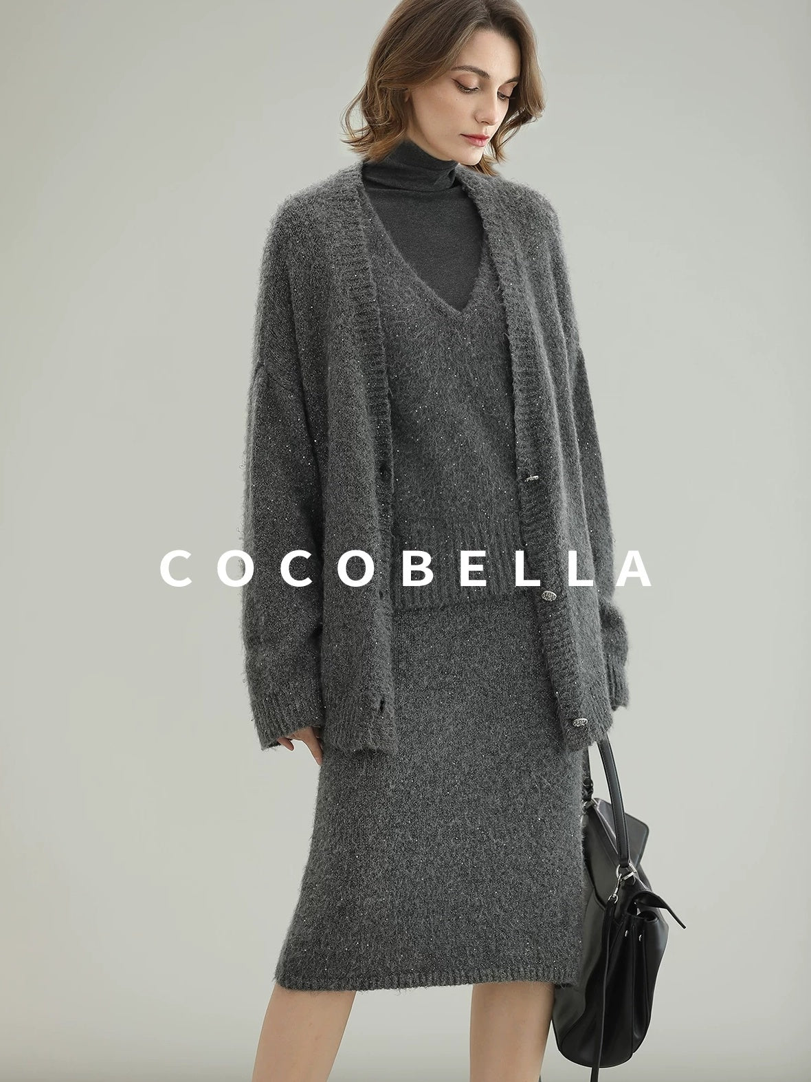 COCOBELLA Sequin Oversized Knit Cardigan Workwear Button Front Women Sweater