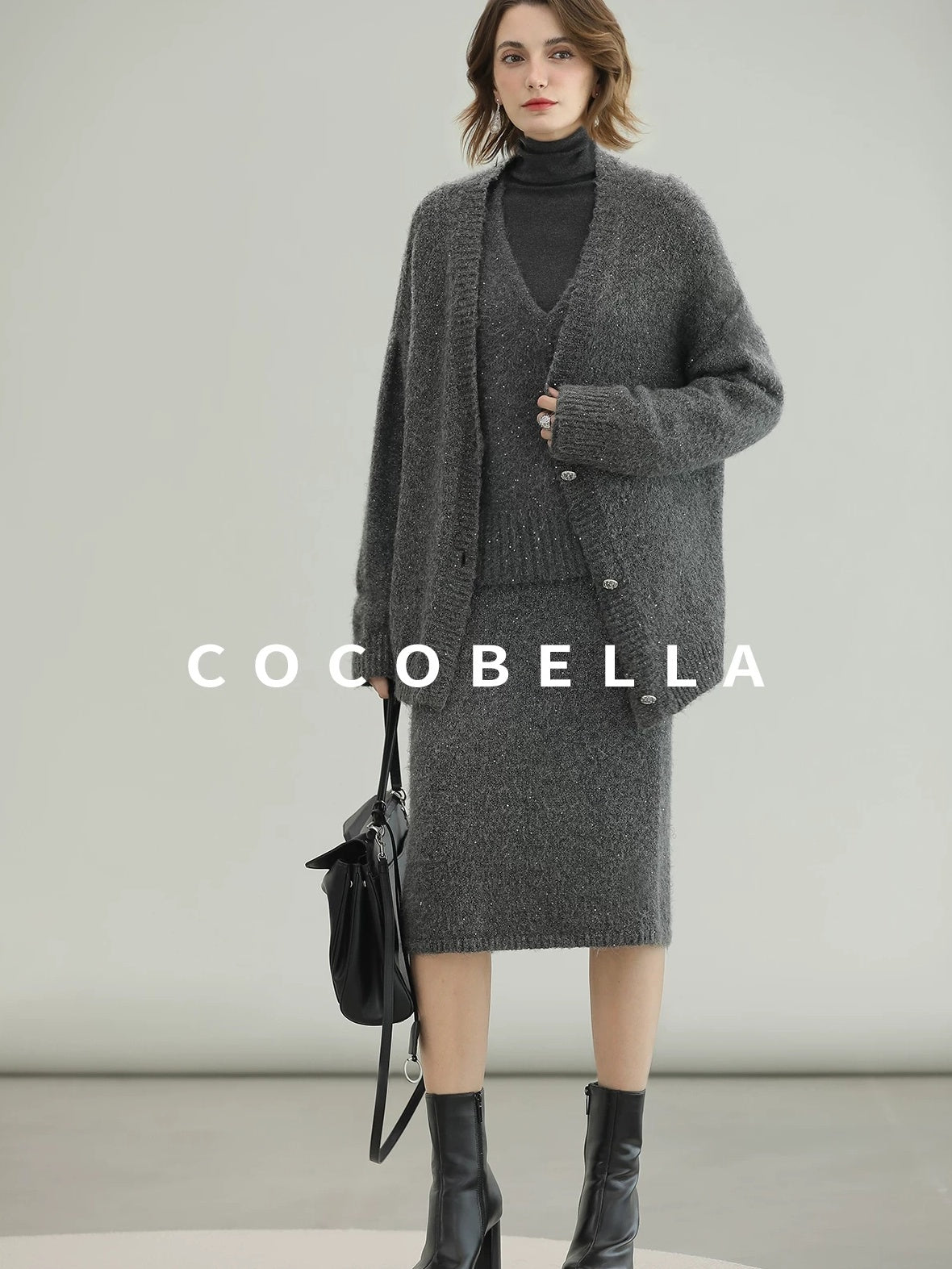COCOBELLA Sequin Oversized Knit Cardigan Workwear Button Front Women Sweater