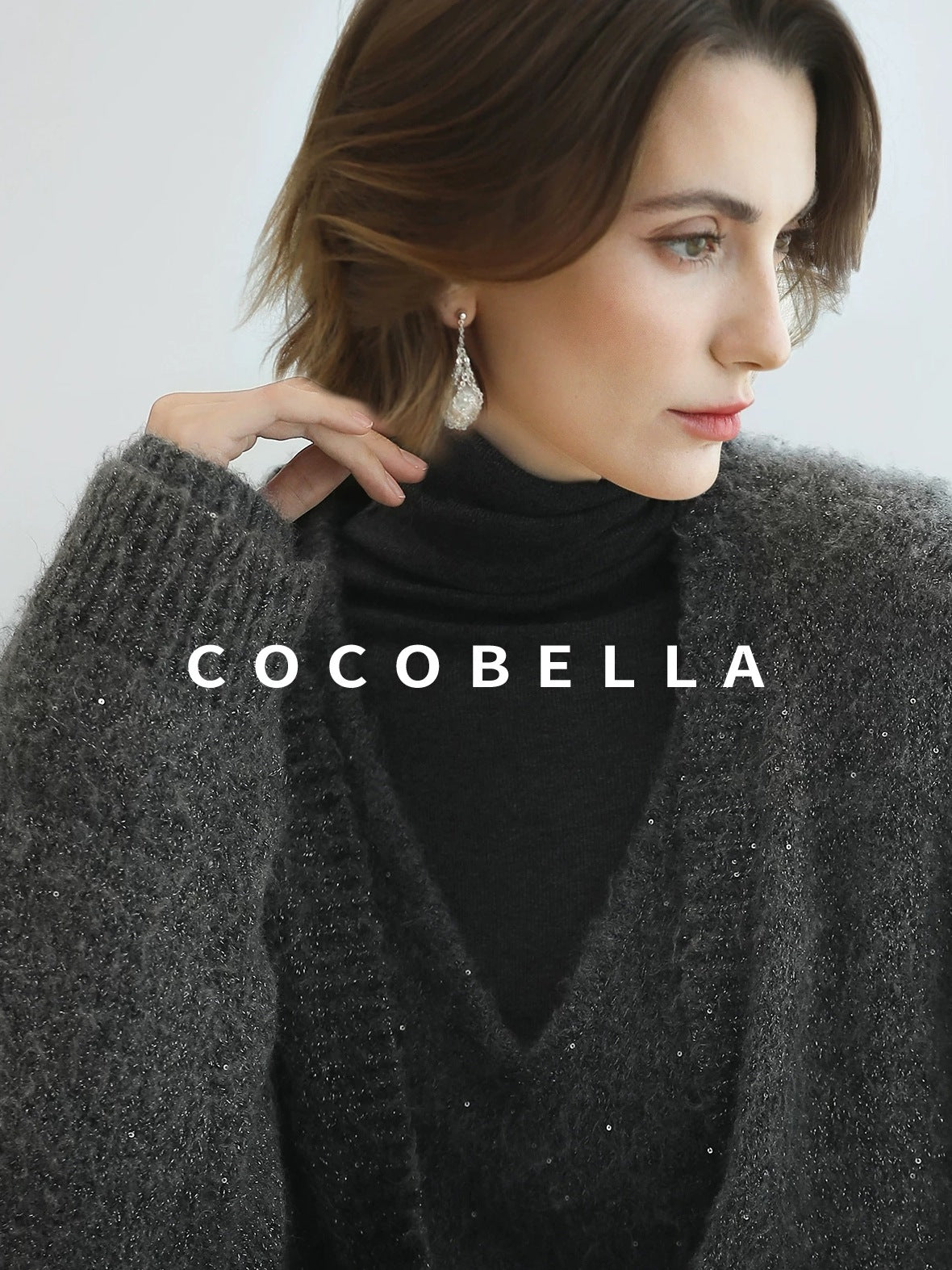 COCOBELLA Sequin Oversized Knit Cardigan Workwear Button Front Women Sweater