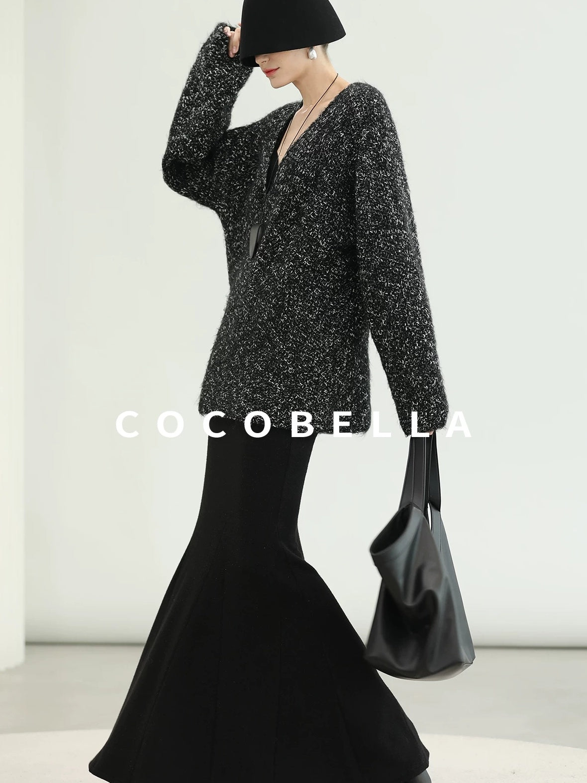 COCOBELLA Sequin Patchwork Elegant Fitted Mermaid Mid Waist Side Zipper City Black Dresses