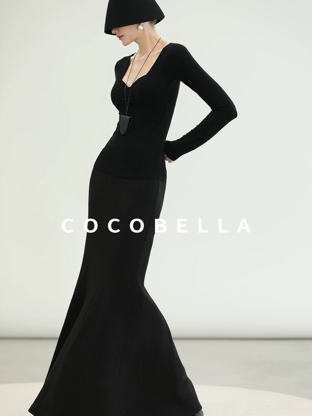 COCOBELLA Sequin Patchwork Elegant Fitted Mermaid Mid Waist Side Zipper City Black Dresses