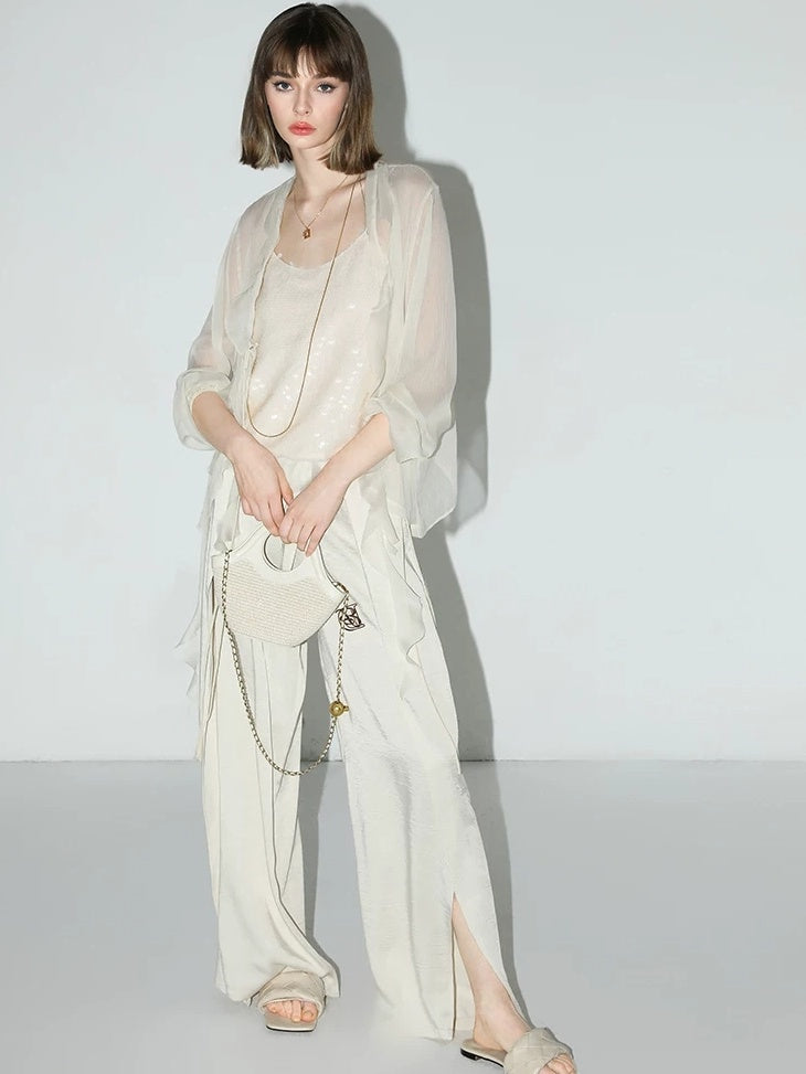 COCOBELLA Sequin Patchwork Straight Fit Low Round Neck Cami Embroidered Women Tops