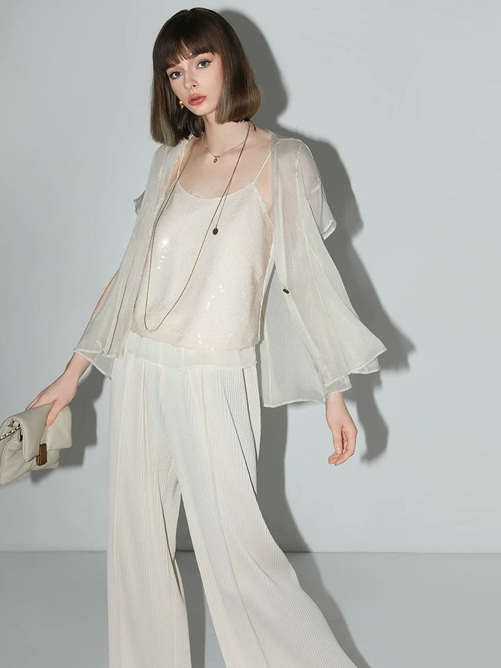 COCOBELLA Sequin Patchwork Straight Fit Low Round Neck Cami Embroidered Women Tops