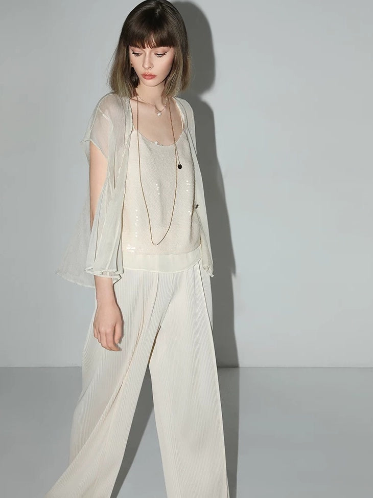 COCOBELLA Sequin Patchwork Straight Fit Low Round Neck Cami Embroidered Women Tops