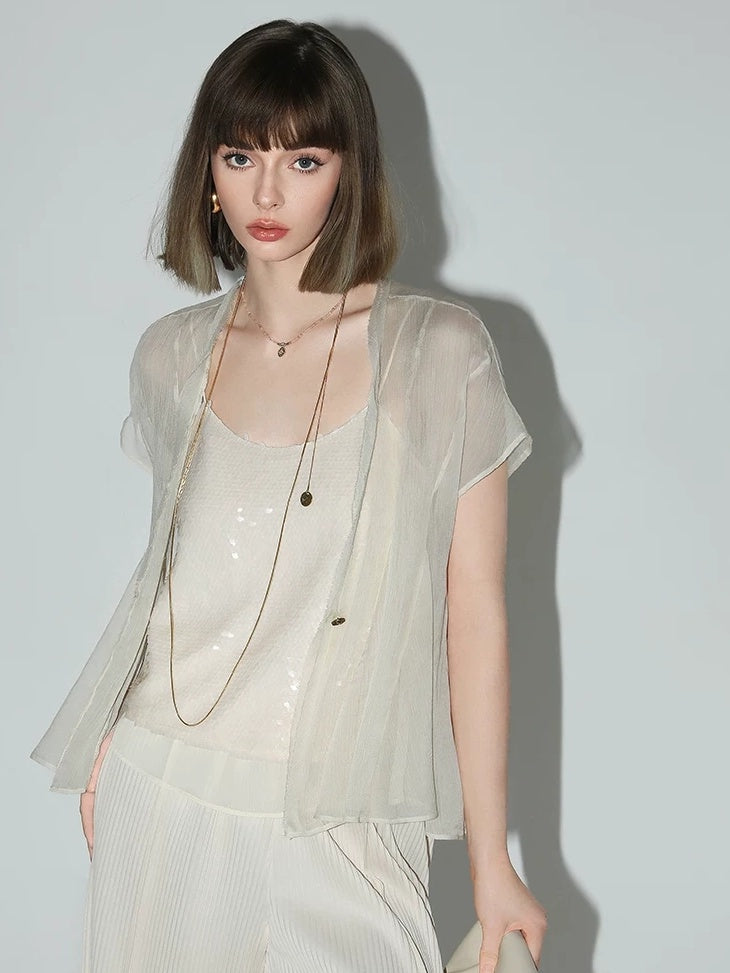 COCOBELLA Sequin Patchwork Straight Fit Low Round Neck Cami Embroidered Women Tops