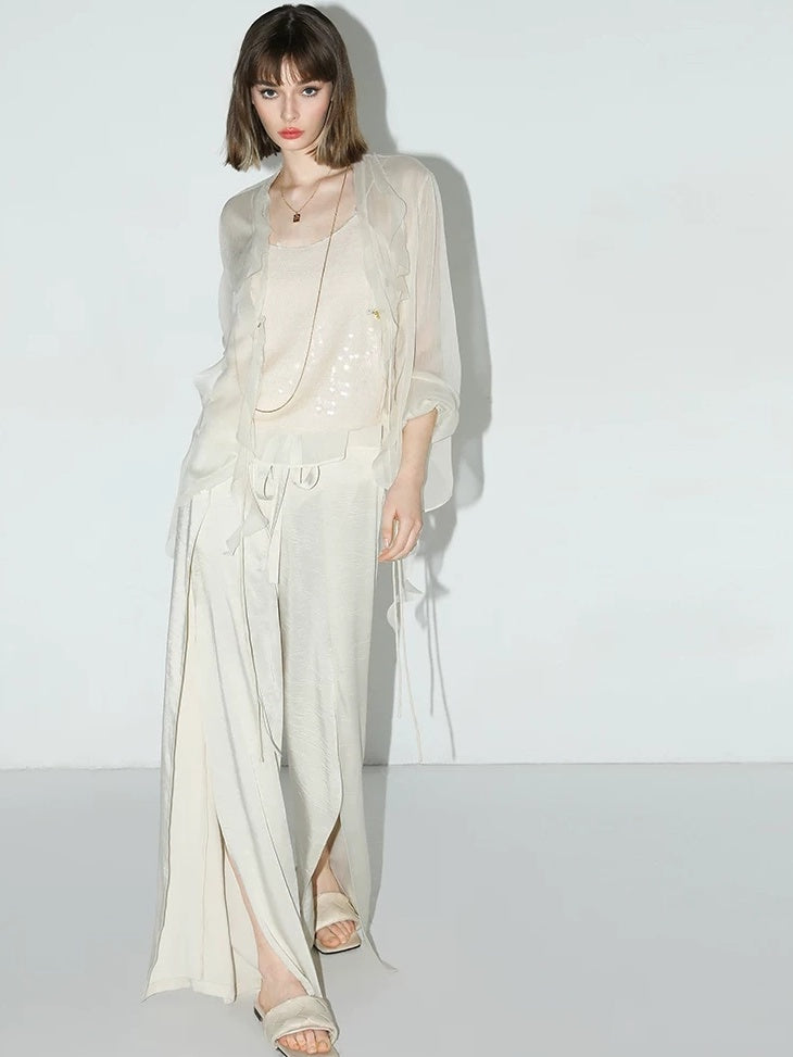 COCOBELLA Sequin Patchwork Straight Fit Low Round Neck Cami Embroidered Women Tops