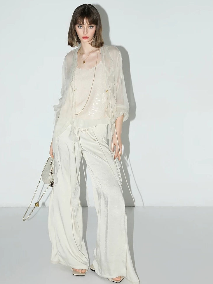 COCOBELLA Sequin Patchwork Straight Fit Low Round Neck Cami Embroidered Women Tops