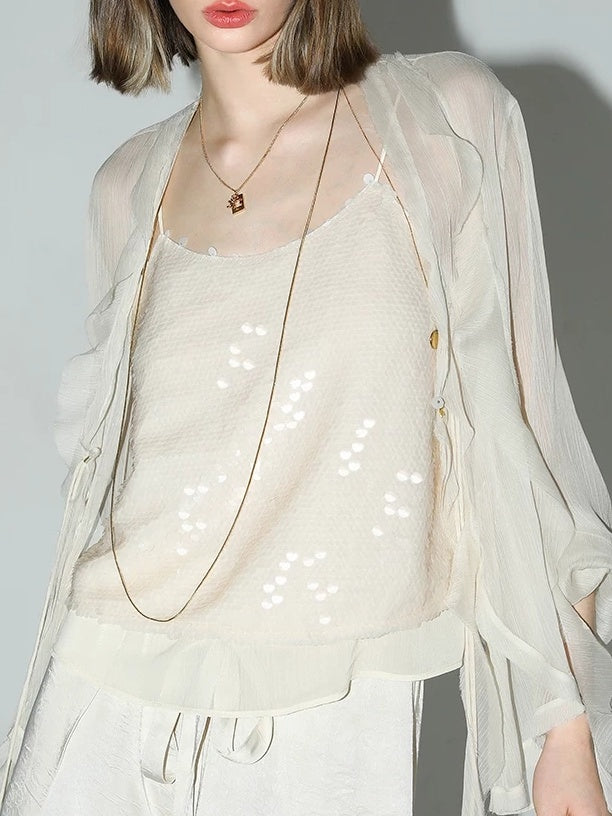 COCOBELLA Sequin Patchwork Straight Fit Low Round Neck Cami Embroidered Women Tops