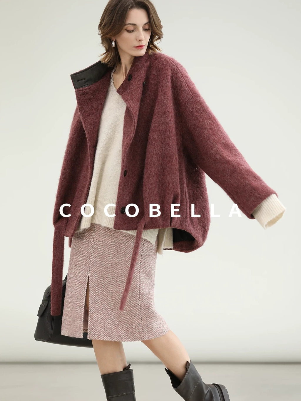 COCOBELLA Sequin Sparkle Relaxed V Neck Raw Edge Rib Slit Office Knit Pullover Sweater