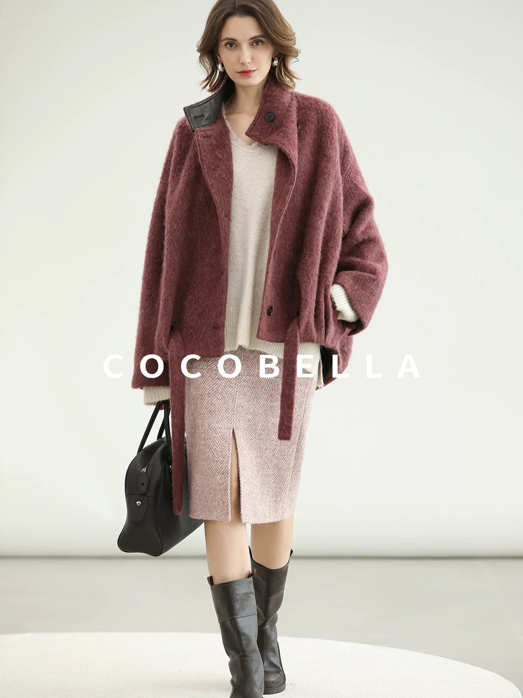 COCOBELLA Sequin Sparkle Relaxed V Neck Raw Edge Rib Slit Office Knit Pullover Sweater