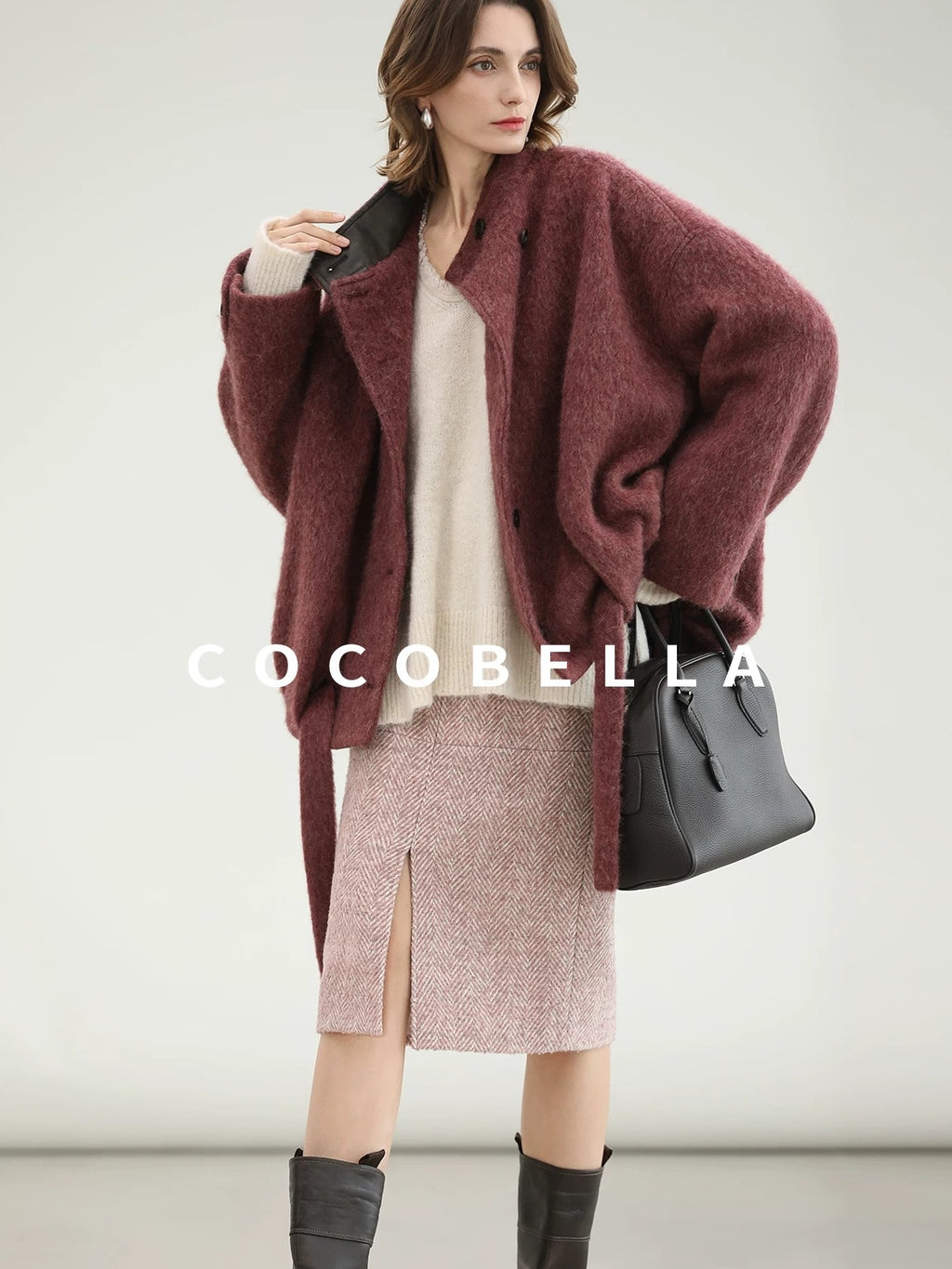 COCOBELLA Sequin Sparkle Relaxed V Neck Raw Edge Rib Slit Office Knit Pullover Sweater