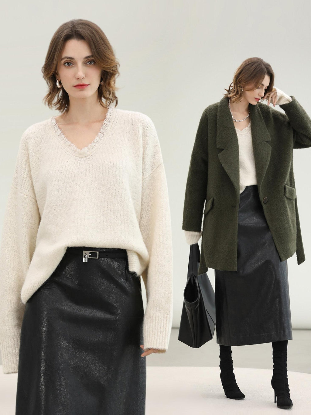 COCOBELLA Sequin Sparkle Relaxed V Neck Raw Edge Rib Slit Office Knit Pullover Sweater