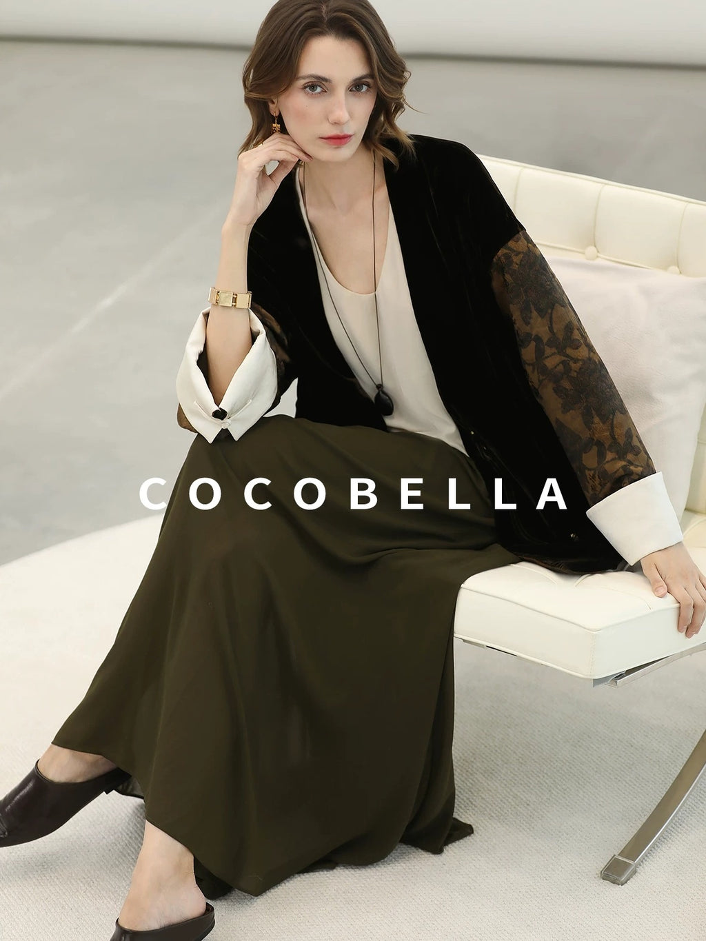COCOBELLA Shape Retention Modern Chinese Loose Printed 3D Embellished Women Velvet Jackets