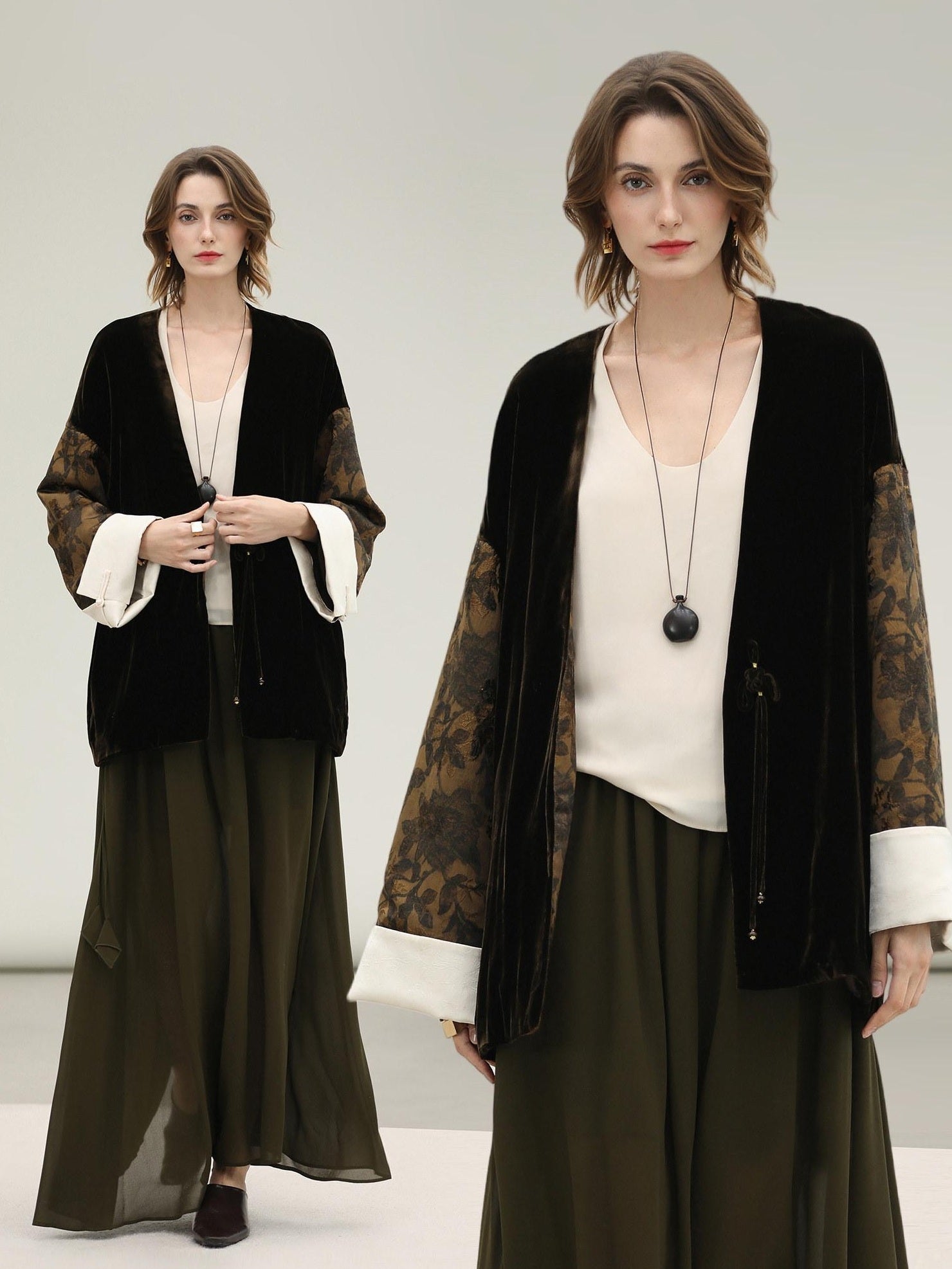 COCOBELLA Shape Retention Modern Chinese Loose Printed 3D Embellished Women Velvet Jackets