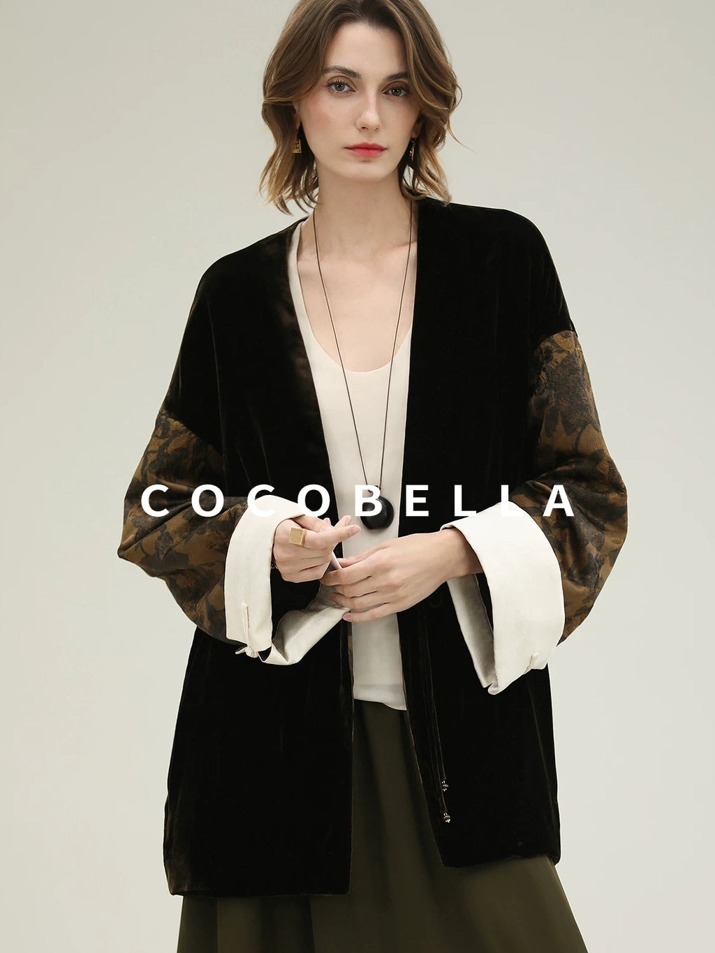 COCOBELLA Shape Retention Modern Chinese Loose Printed 3D Embellished Women Velvet Jackets