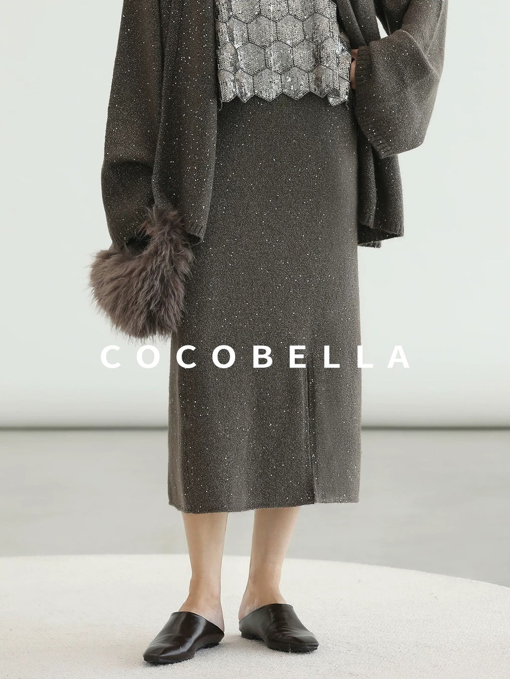 COCOBELLA Shimmer Chain V Neck Vacation Straight Tank Top For Women Platinum Gray Tops