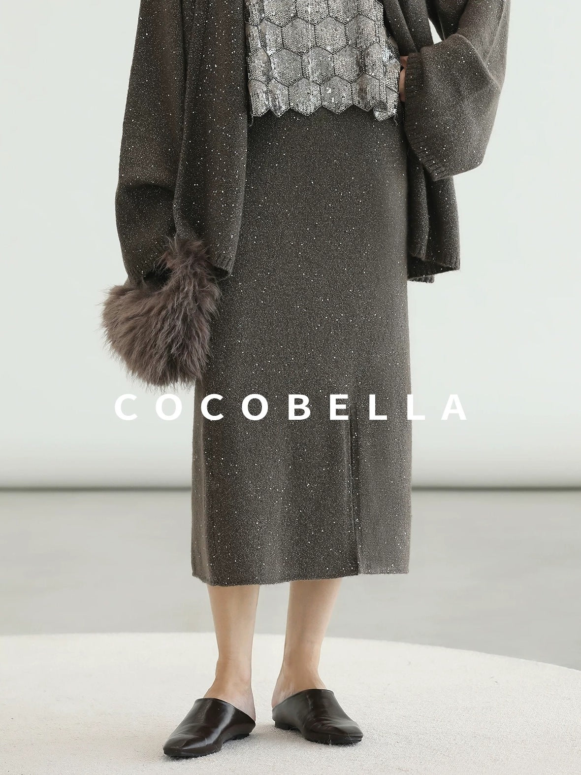 COCOBELLA Shimmer Chain V Neck Vacation Straight Tank Top For Women Platinum Gray Tops