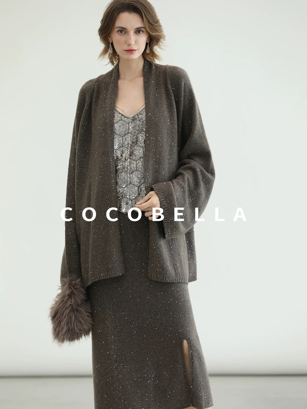 COCOBELLA Shimmer Chain V Neck Vacation Straight Tank Top For Women Platinum Gray Tops