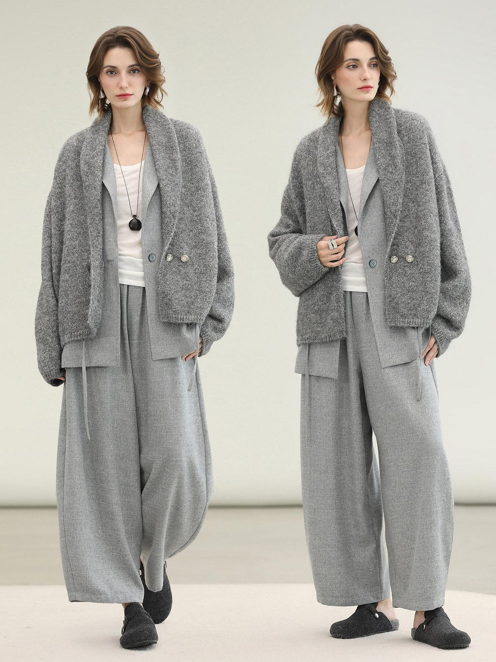 COCOBELLA Shimmer Double Breasted Loose Fit Office Cardigan Thick Knit Sweater