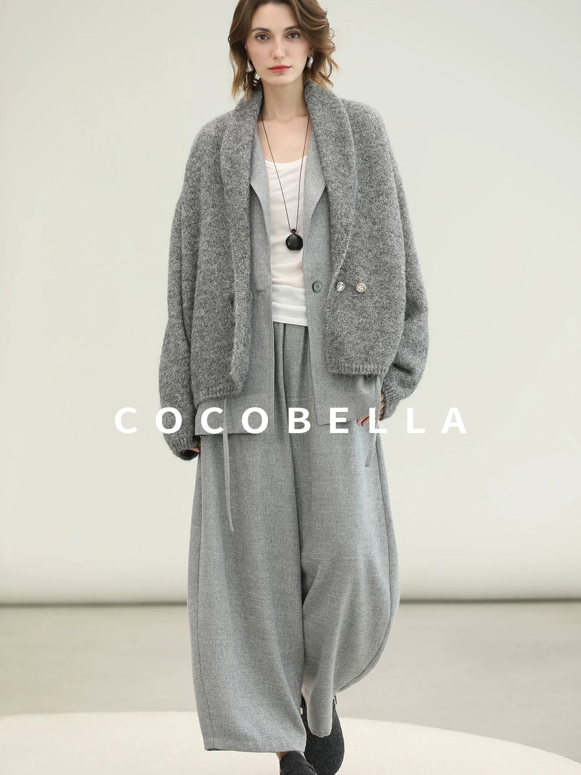 COCOBELLA Shimmer Double Breasted Loose Fit Office Cardigan Thick Knit Sweater