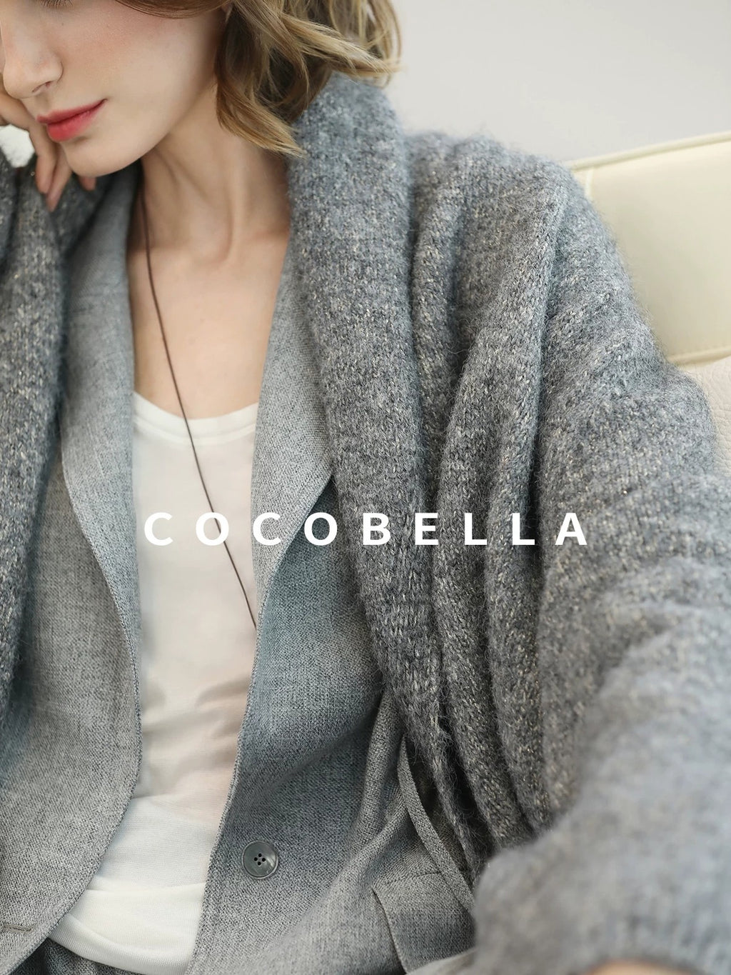 COCOBELLA Shimmer Double Breasted Loose Fit Office Cardigan Thick Knit Sweater