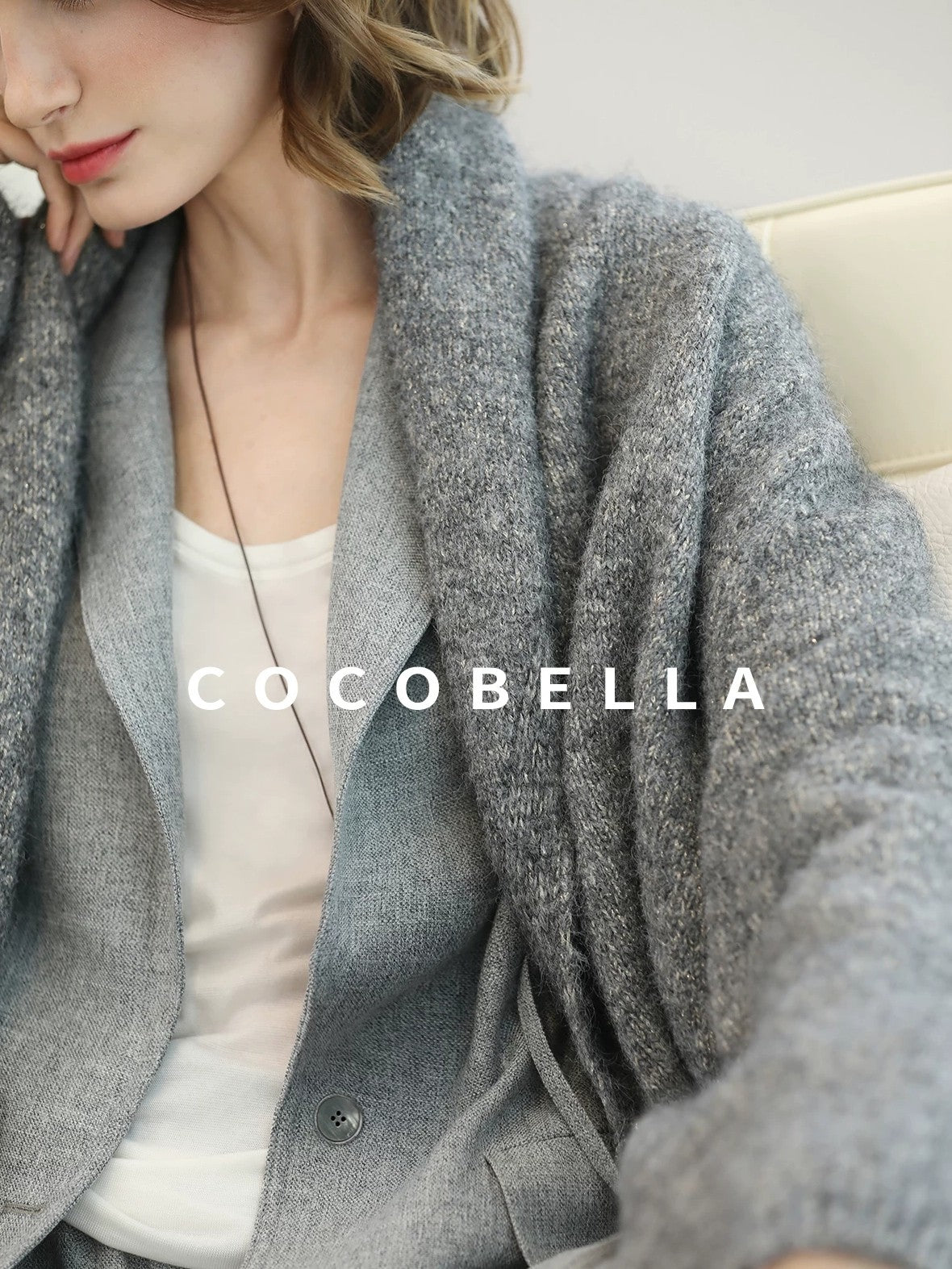 COCOBELLA Shimmer Double Breasted Loose Fit Office Cardigan Thick Knit Sweater