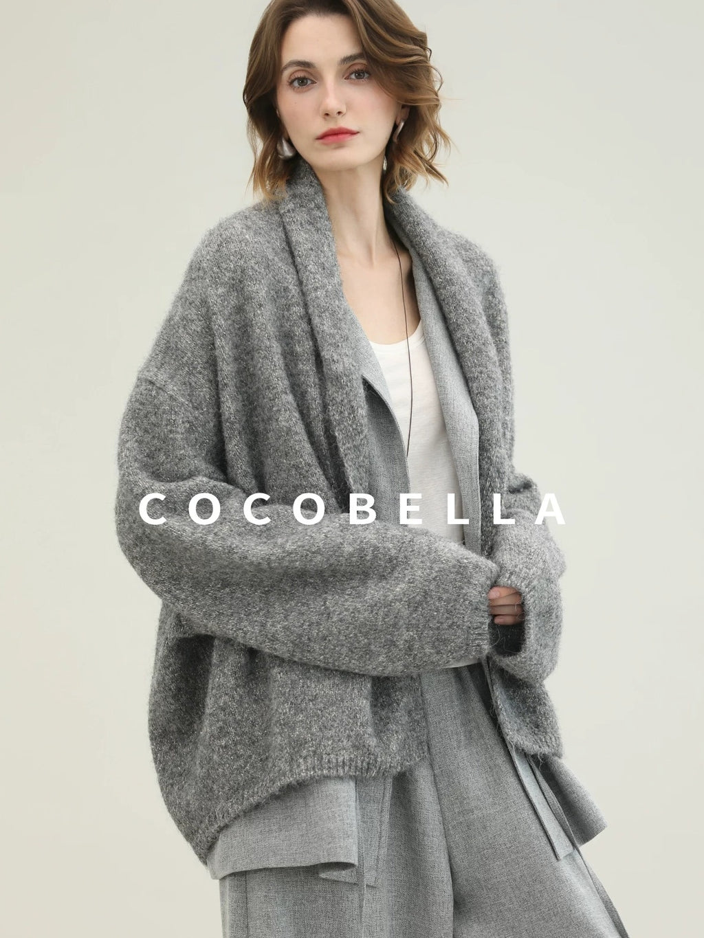 COCOBELLA Shimmer Double Breasted Loose Fit Office Cardigan Thick Knit Sweater