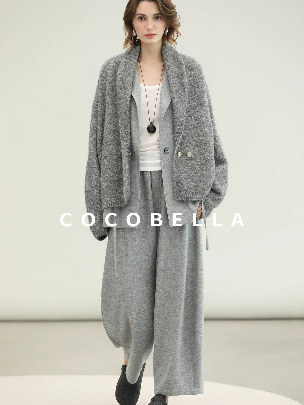 COCOBELLA Shimmer Double Breasted Loose Fit Office Cardigan Thick Knit Sweater