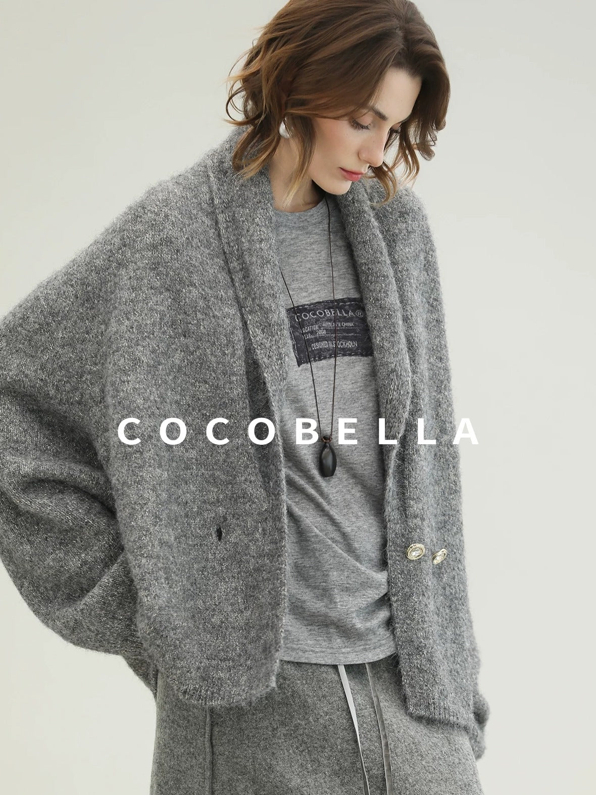 COCOBELLA Shimmer Double Breasted Loose Fit Office Cardigan Thick Knit Sweater