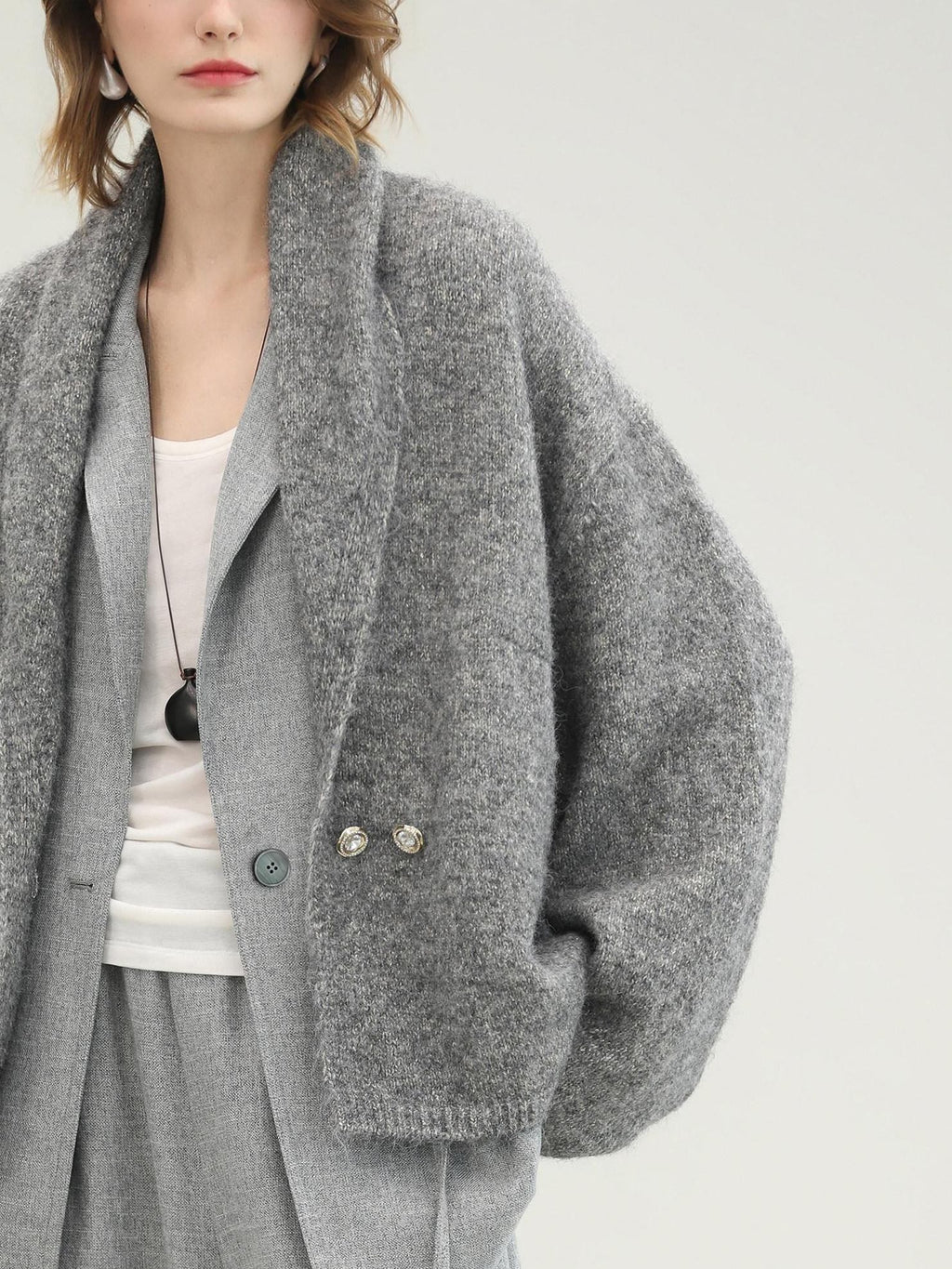 COCOBELLA Shimmer Double Breasted Loose Fit Office Cardigan Thick Knit Sweater