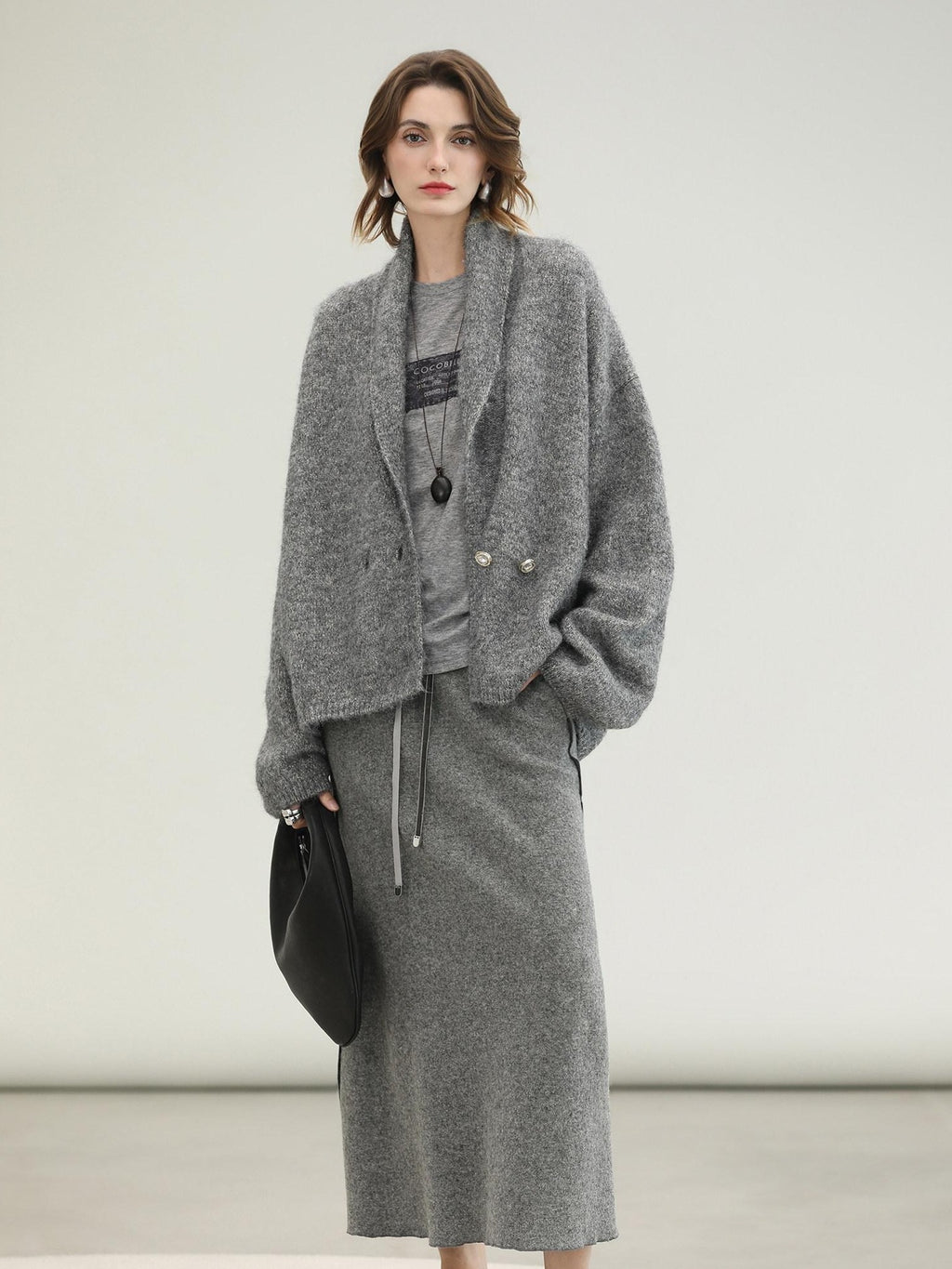 COCOBELLA Shimmer Double Breasted Loose Fit Office Cardigan Thick Knit Sweater